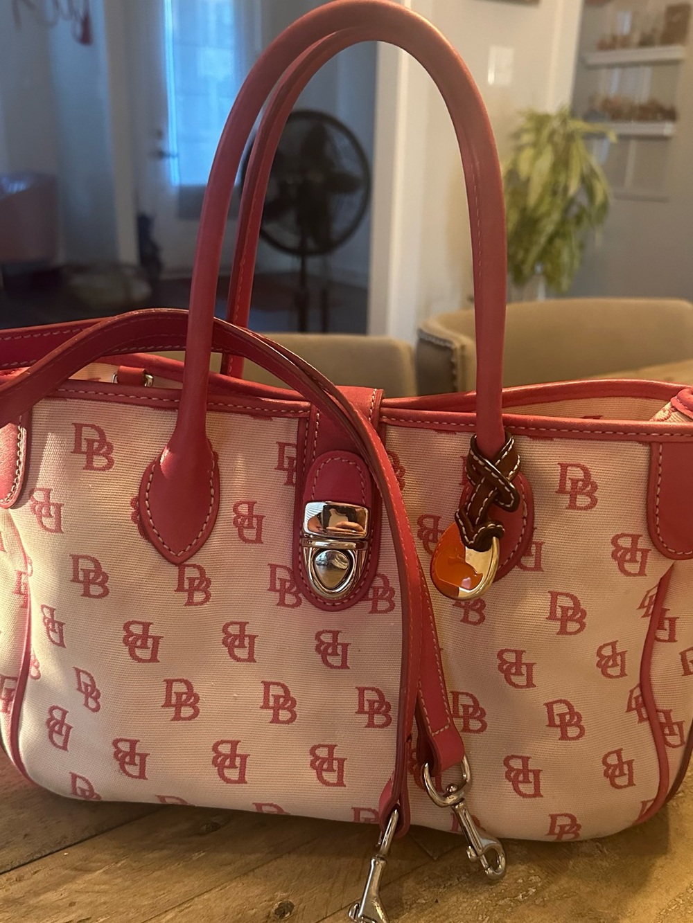 Vintage Dooney & Bourke Pink Monogram Tote Bag